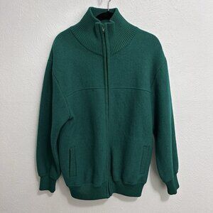 Vintage Land’s End 100% Wool Bomber Jacket Kelly Green Long Sleeve Full Zip Sz L